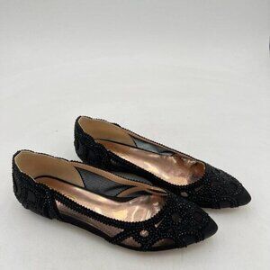 XYD Women Elegant Pointed Toe Rhinestone Flats Mesh Slip On Low Heel Crystal